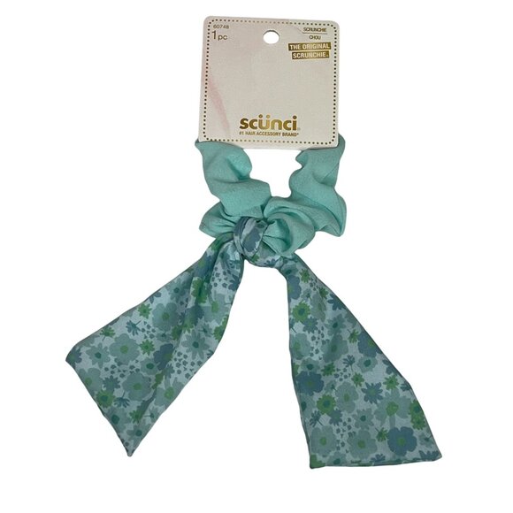 Scunci Blue Paisley Scarf Scrunchie Womens Hair Accessory Boho Ponytail Tie - Picture 1 of 6